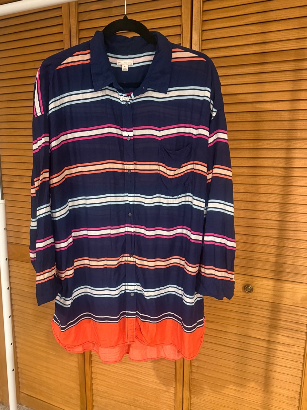Gap women's 100% rayon striped tunic top XLarge button up breathable baggy